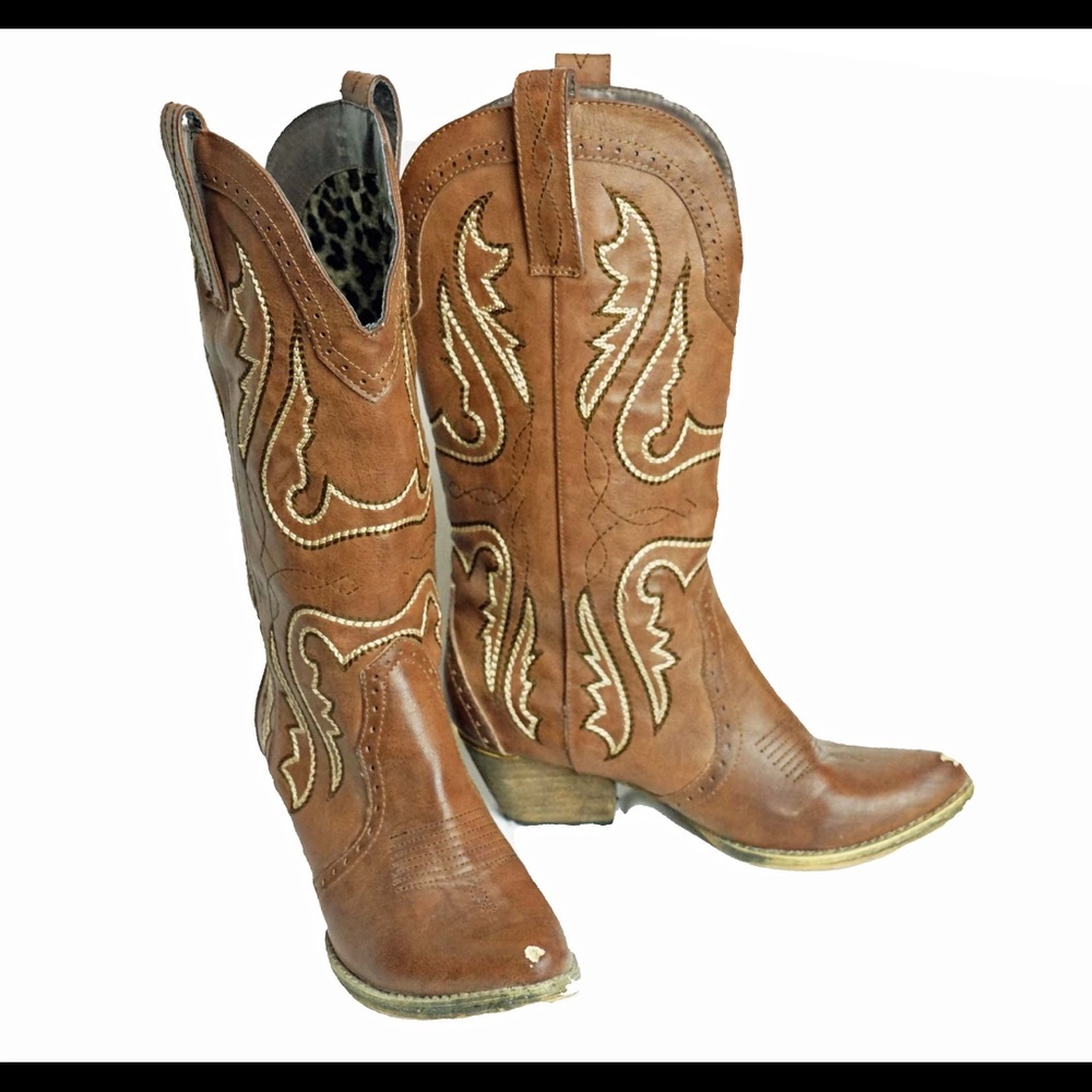 Women’s Cowboy Boots Cowgirl Brown Leather 7.5